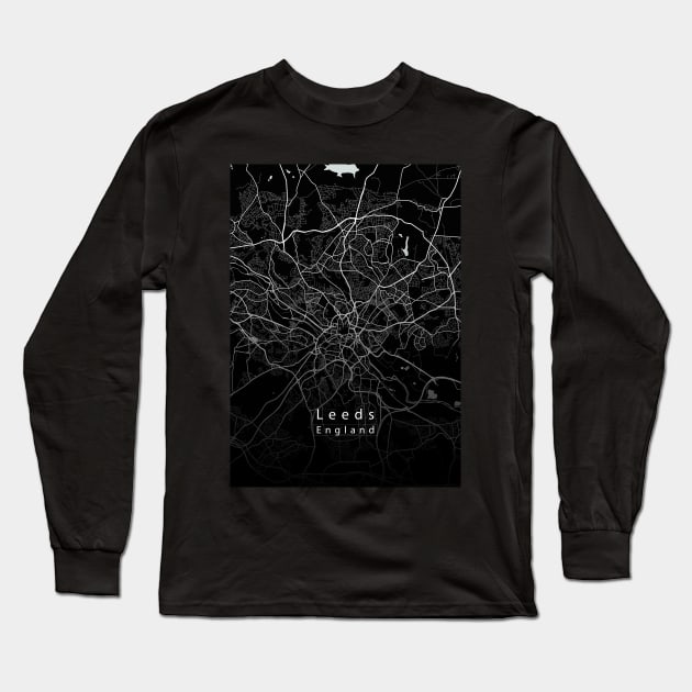 Leeds England City Map dark Long Sleeve T-Shirt by Robin-Niemczyk